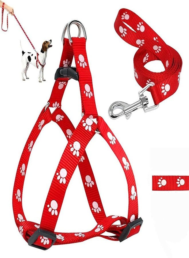 KittuPet Adjustable | Cute Paw Print Heavy Duty | No Pull Pet Back Clip Halter Harness and Leash for Small Dogs and Cats (S# (Chest 28 cm - 38 cm), Red) - Image 2
